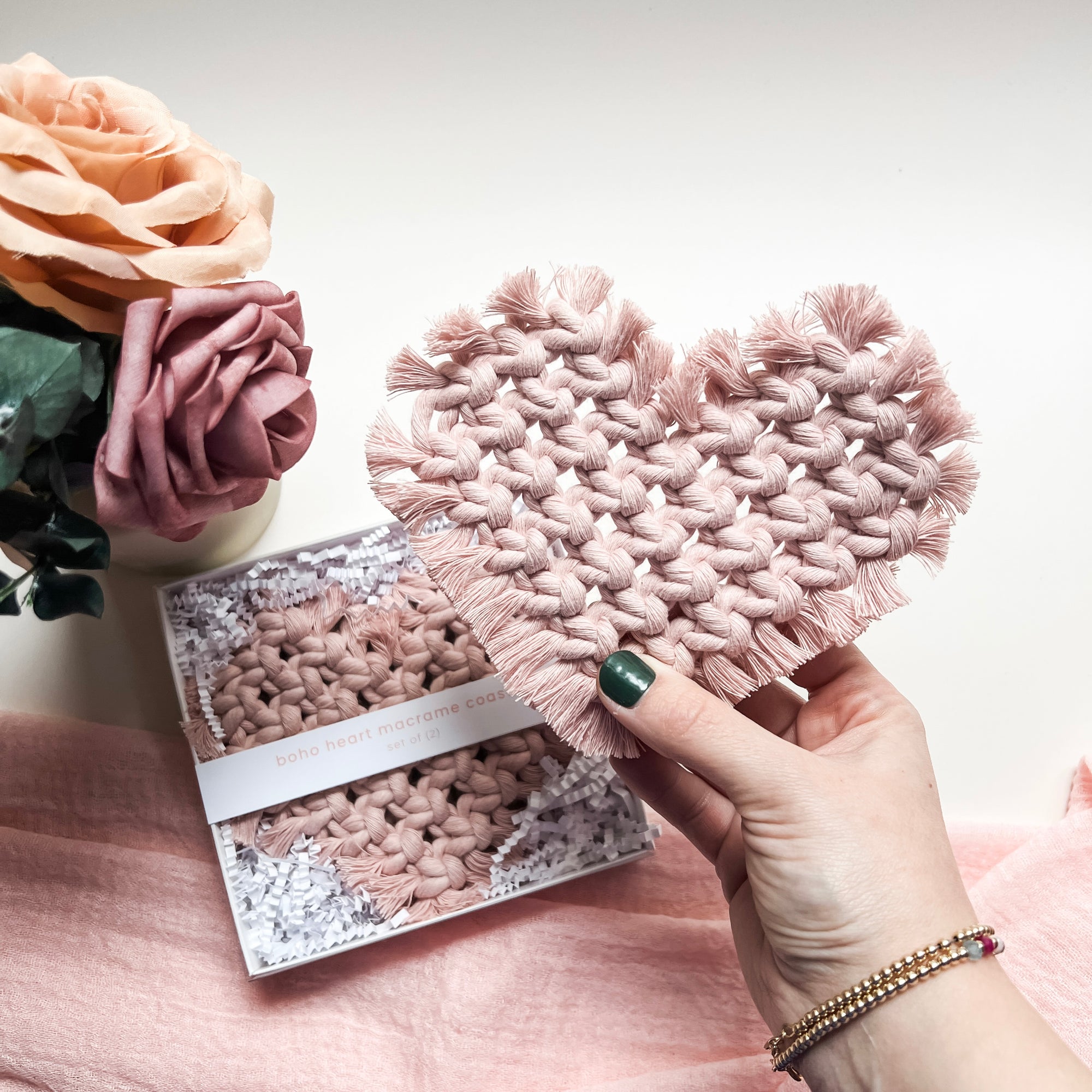 boho heart coaster set