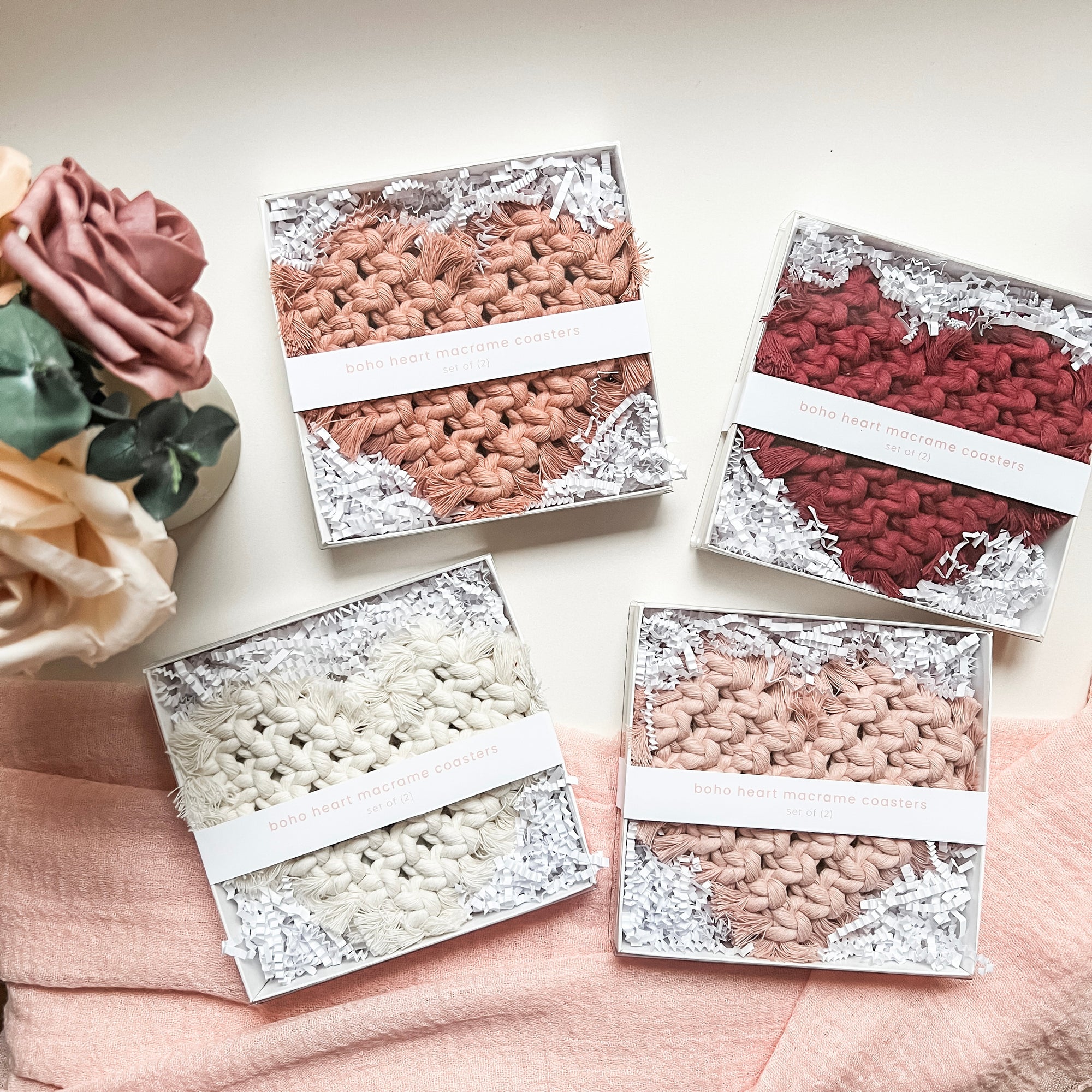 boho heart coaster set