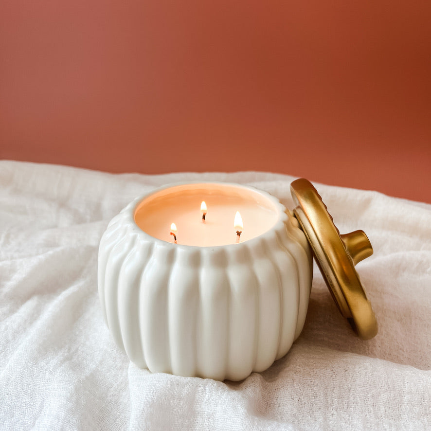 ceramic harvest pumpkin candle